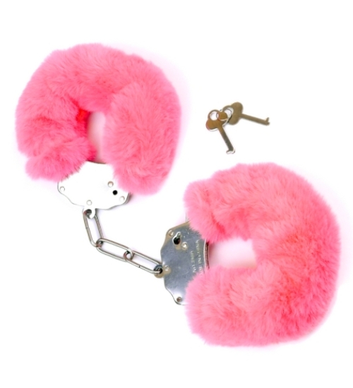 Pouta s huňatou růžovou kožešinou