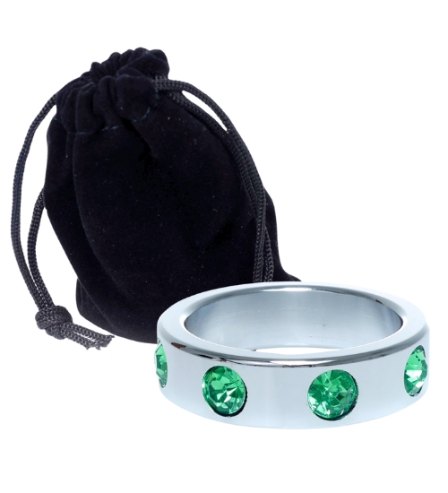 Kovový prsten se zelenými diamanty