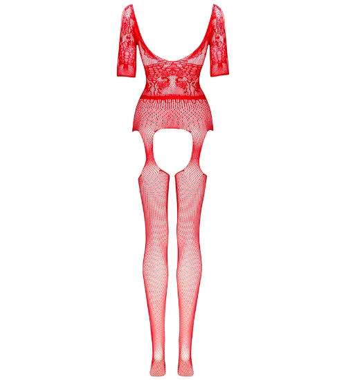 Červené bodystocking s hlubokým výstřihem