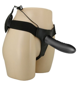 Černý silikonový vibrační strap-on s kabelovým ovladačem