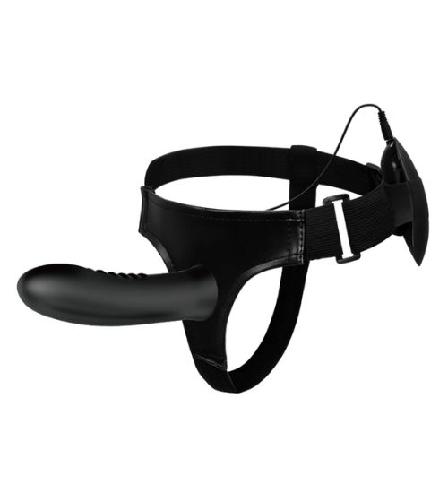 Černý silikonový vibrační strap-on s kabelovým ovladačem